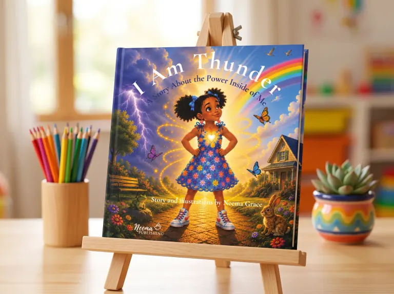 I Am Thunder displayed on an easel in a colorful reading space